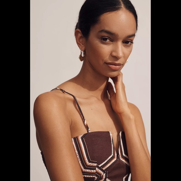 Anthropologie The Soleil Strapless Linen Plunge-Neck Midi Dress - Picture 2 of 16